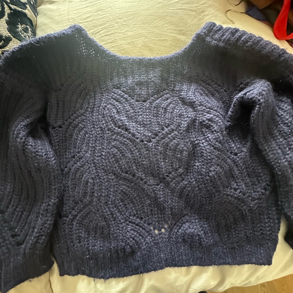 Sezane Knit Wool Sweater - Navy, Medium